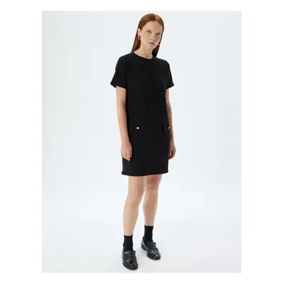 Koton Mini Short Sleeve Dress Round Neck Flap Pocket Detail