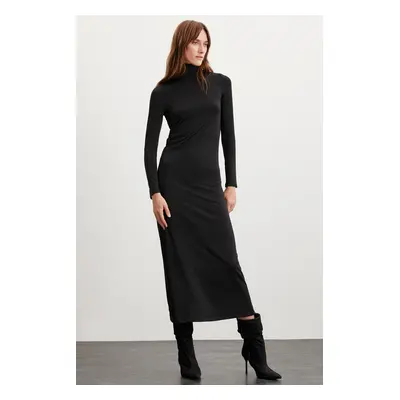 GRIMELANGE Sapphire Women's Turtleneck Long Sleeve Slim Fit Maxi Black Dres