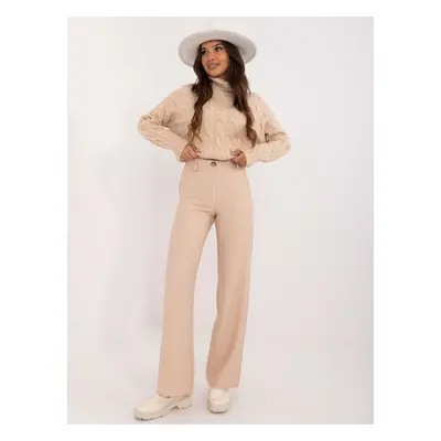 Beige fabric trousers with button fastening