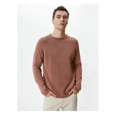 Koton Knitwear Sweater Washed Crew Neck Stitch Detail Cotton