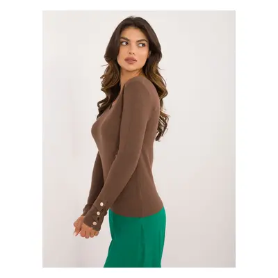 Brown classic sweater with snaps on the sleeves