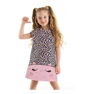 Denokids Cat Leopard Woven Girl's Pink Summer Dress