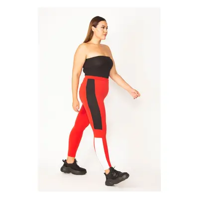 Şans Women's Plus Size Red Cup Detailed Sport Leggings Trousers