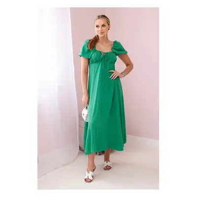 Women's dress with ties at the neckline - green