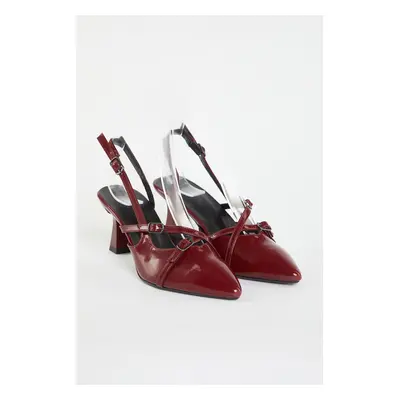 Trendyol Claret Red Patent Leather Belted Buckle Detailed Women's Heeled Shoes