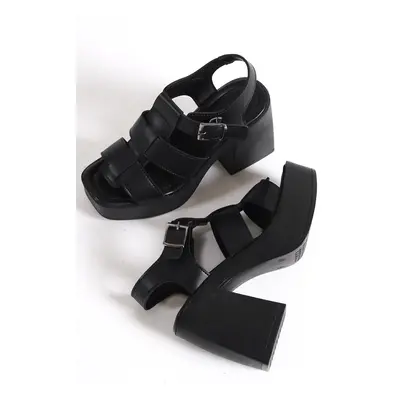 Capone Outfitters Capone Women's Chunky Toe Gladiator Strap Platform Heels, Black Women's Sandal