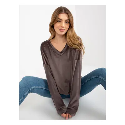 Dark grey velour sweatshirt with neckline