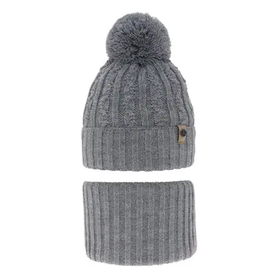 AGBO Boy's winter set: hat and tube scarf grey with pompom Almond