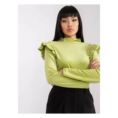 Light green Eugenie velour blouse with frills