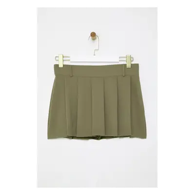 Trendyol Khaki Pleated Mid Waist Super Mini Woven Shorts Skirt