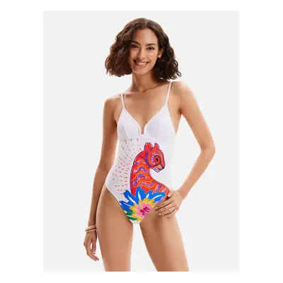 Women's White Patterned One-piece Swimsuit Desigual Panter - Women