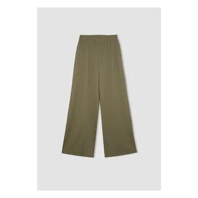 DEFACTO Bürümcük Trousers Straight Fit Elastic Waist Basic Plain Wide Leg