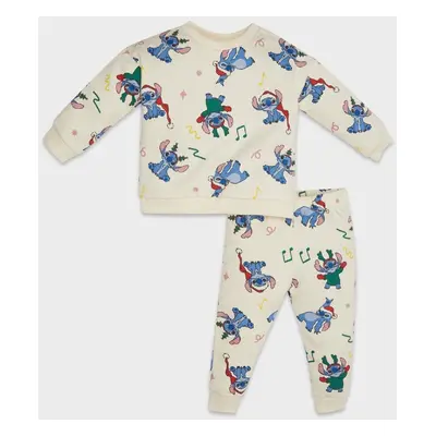 DEFACTO Baby Girl Disney Lilo & Stitch Thin Sweatshirt Tracksuit Bottom 2-Piece Set