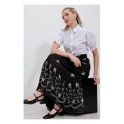 Bigdart Women's Black and White Patterned Chiffon Skirt