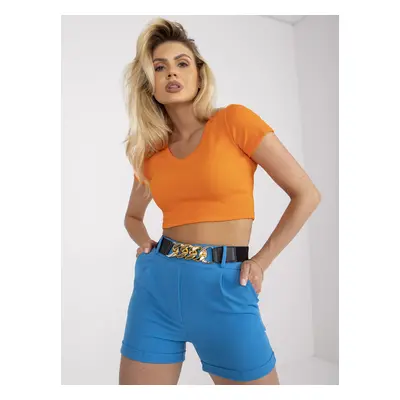 Elegant blue women's shorts with elastic waistband