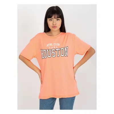 Fluo orange loose women's t-shirt with inscription