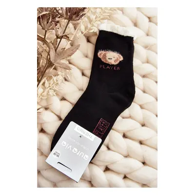 Thick cotton socks with teddy bear, black