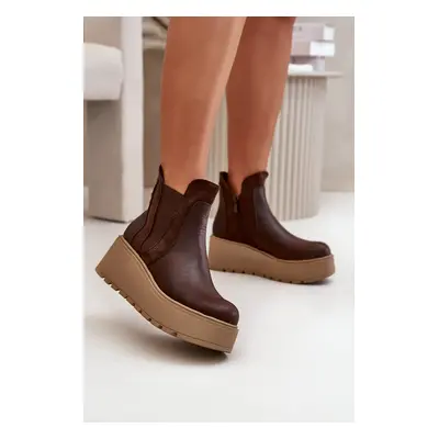 Women's Insulated Ankle Boots On Platform And Wedge Brown Mivanira