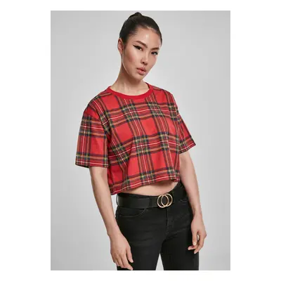 Women's short oversized T-shirt AOP Tartan red/bl