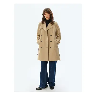 Koton Trench Coat Double Breasted Buttoned Pocket Belt Detail