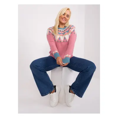 Powder pink women's plus size sweater with patterns