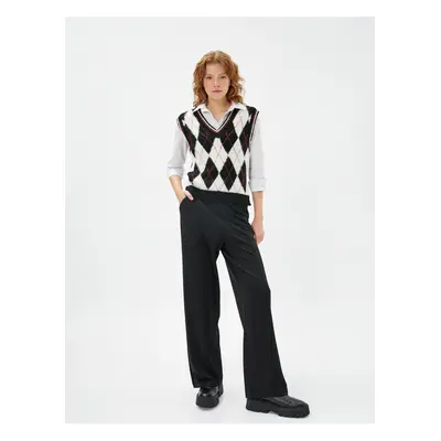 Koton Wide Leg Trousers Fabric Ribbed Buttoned