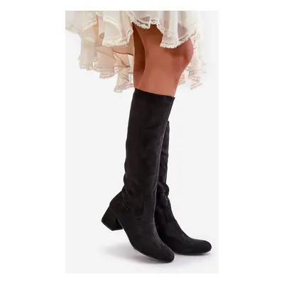 Eco Suede Women's Knee Boots Front Knee With Zip Black Elitar