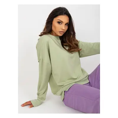 Pistachio loose sweatshirt without hood with round neckline