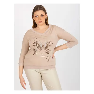 Beige blouse with plus size V-size applique