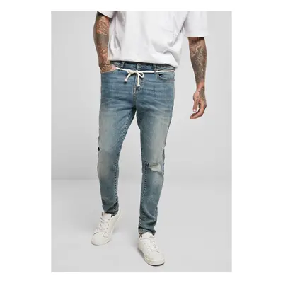 Slim Fit Drawstring Jeans Medium Heavy Ruined Washed