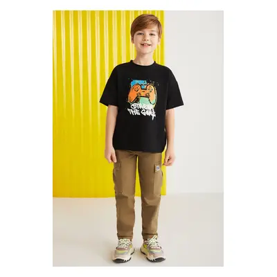 GRIMELANGE Jery Boys 100% Cotton Printed Short Sleeve Black T-shirt