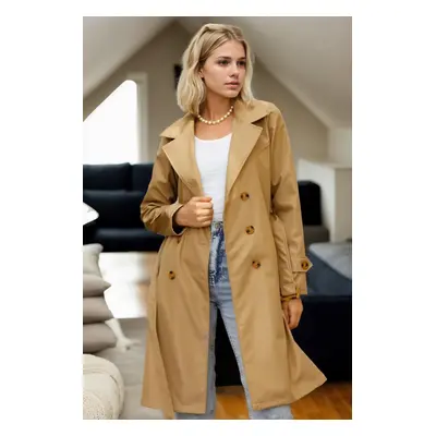 68115 Dewberry Belted Women Trenchcoat-CAMEL