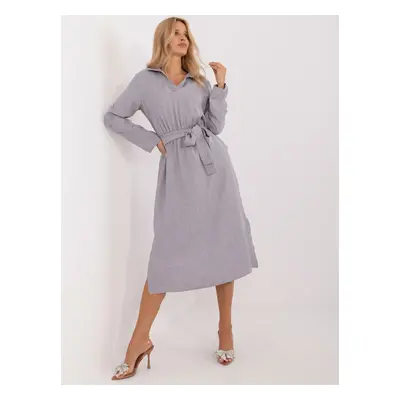 Grey women's casual dress with belt