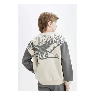 DEFACTO Boy Oversize Wide Pattern Crew Neck Back Printed Thick Sweatshirt