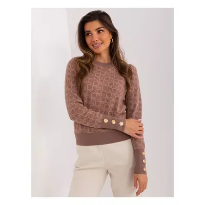 Light brown and camel classic sweater with a round neckline