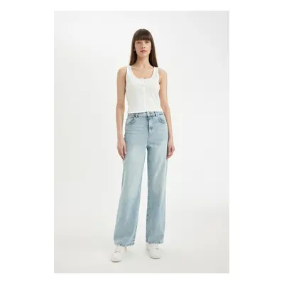 DEFACTO 90's Wide Leg High Waist Long Jean Washed Trousers