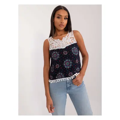 Navy blue women's top with lace