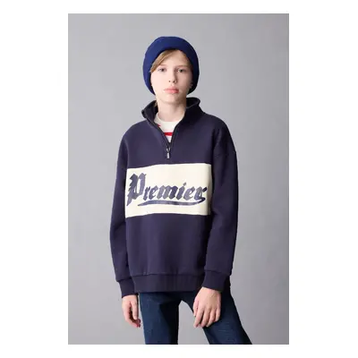 DEFACTO Boy Oversize Fit Wide Mold Half Zipper Color Block Printed Thick Sweatshirt D1910A824W