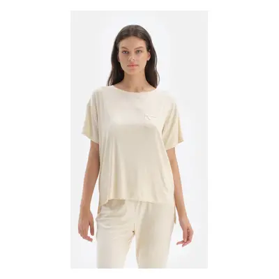 Dagi Ecru Short Sleeve Viscose T-shirt Pajama Top