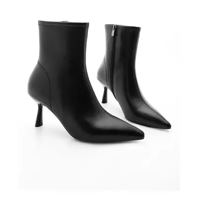 Marjin Women's Heeled Boots Pointed Toe Goblet Heels Casual Classic Boots Heel black.