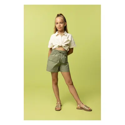 DEFACTO Girls Crop Linen Short Sleeve Shirt