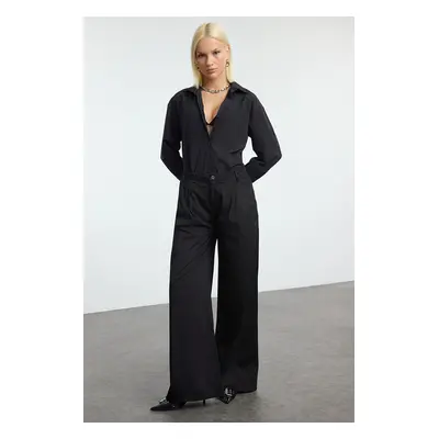 Trendyol Black Pleated High Waist Wide Leg Trousers