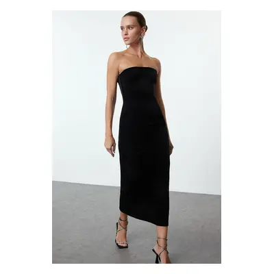 Trendyol Black Bodycon Strapless Velvet Knit Dress