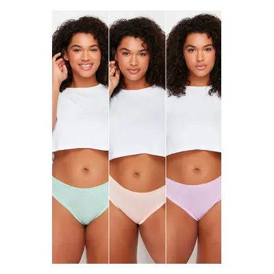 Trendyol Curve Lilac-Mint-Powder Packed Plus Size Panties