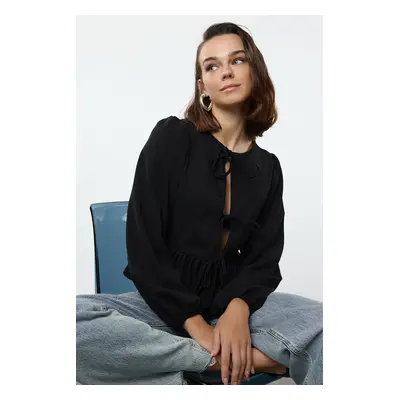 Trendyol Black Tie Detailed Regular/Normal Pattern Flexible Knitted Blouse