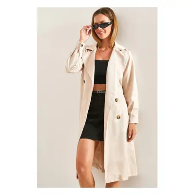 Bianco Lucci Women's Buttoned Belted Trench Coat