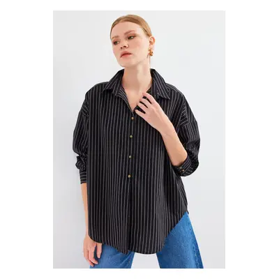 Bigdart Striped Oversize Long Basic Shirt - Black