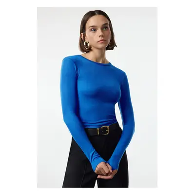 Trendyol Saks Premium Viscose Crew Neck Crop Stretchy Knitted Blouse