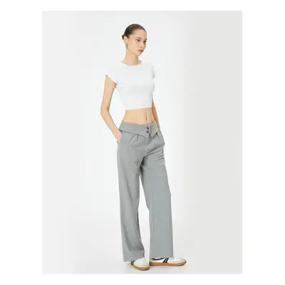 Koton Waist Fold Detail Wide Leg Fabric Trousers with Pockets