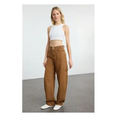 Trendyol Brown Loose Cut High Waist Carpenter Skater Jeans